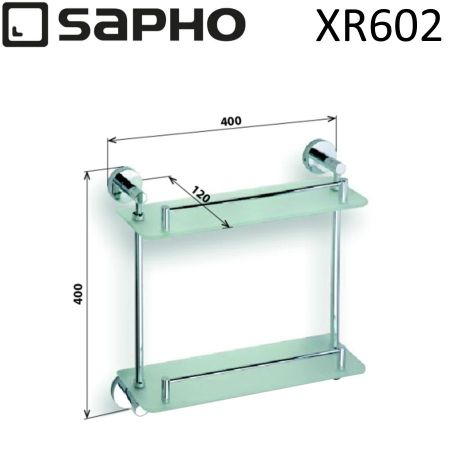 Полка X-ROUND стеклянная с металлическим бортиком, двойная, 400x400x130 мм, хром, Sapho, артикул XR602