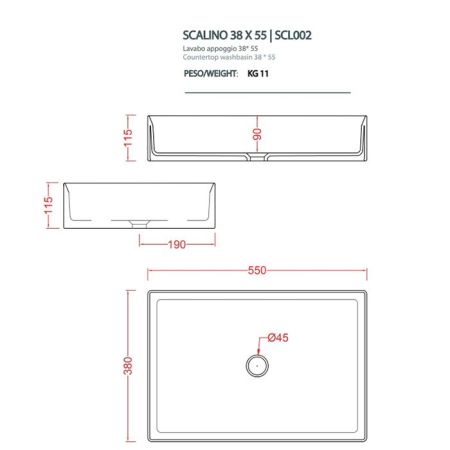 Artceram SCALINO Раковина накладная,55х38хh11,5см, без отв под смеситель, без перелива, цвет: matera, артикул SCL002 41 00 matera *0