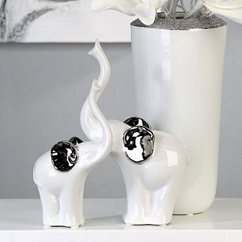 Casablanca, фигурка маленькая керамическая "Слон Гоа", цвет бело-серебристый