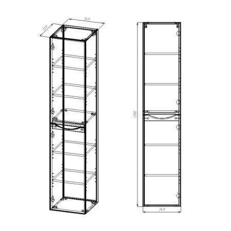 Шкаф Mia VSC-2M170RW-L подвесной, 1700*350*350, R.Wood, левый, артикул VSC-2M170RW-L