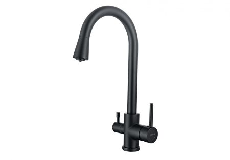Смеситель для кухни с подключением к фильтру воды AQUATEK (полукруглый излив), матовый черный AQ1085MB, артикул AQ1085MB