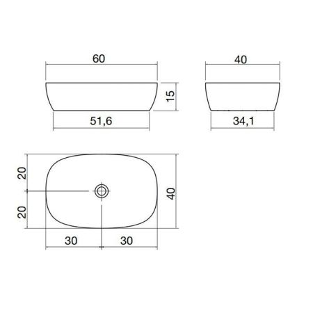 ANTONIO LUPI SENSO Раковина 600х400х150 мм., для установки на столешницу, с самотечным донным клапаном, Flumood, цвет белый матовый, артикул SENSO