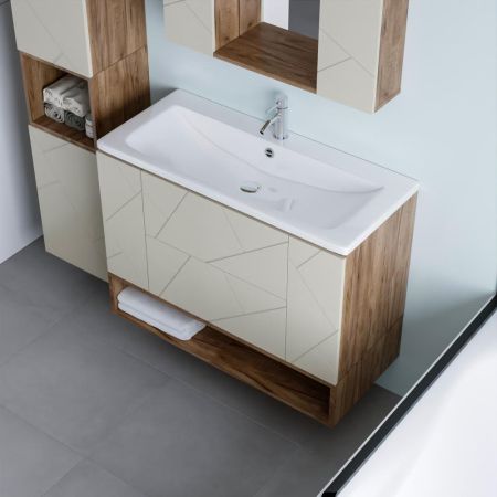 Тумба с раковиной и нишей Бриклаер КРИСТАЛЛ 100L, латте/дуб крафт табачный, артикул КРИСТАЛЛ 100L