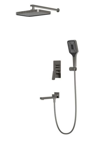 DUE Душевой комплект встраиваемый с изливом (смеситель встраиваемый, верхний душ, ручной душ со шлангом, штуцер с держателем), хром DUE-VDSET-CRM, артикул DUE-VDSET-CRM