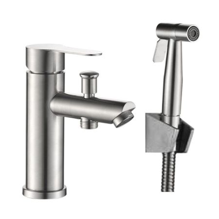 Смеситель для раковины с гигиеническим душем Haiba HB12801, сталь, артикул HB12801