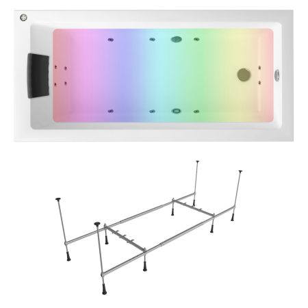 Гидромассажный комплект с хромотерапией 5 в 1 Lavinia Boho Element 36268H0C, акриловая ванна 170x80 см, каркас с монтажным набором, подголовник, хромотерапия, гидромассаж, артикул 36268H0C