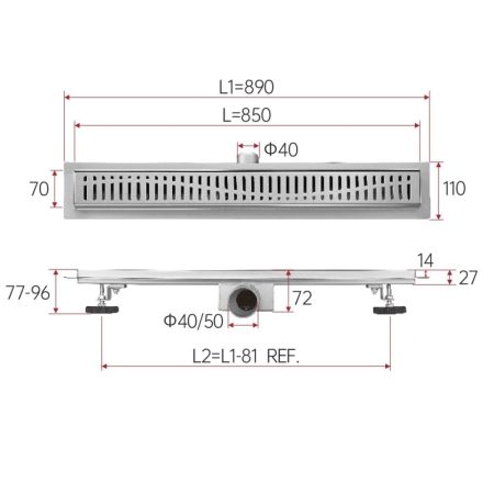 Душевой лоток с решеткой 85 см FASHUN A428503, сатин