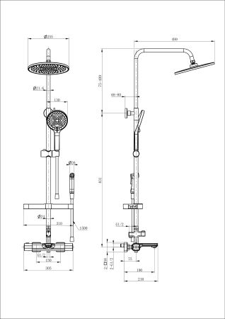 Душевая система с термостатом WONZON & WOGHAND SOLID, Темный графит (WW-C3011-A1-BGG), артикул WW-C3011-A1-BGG