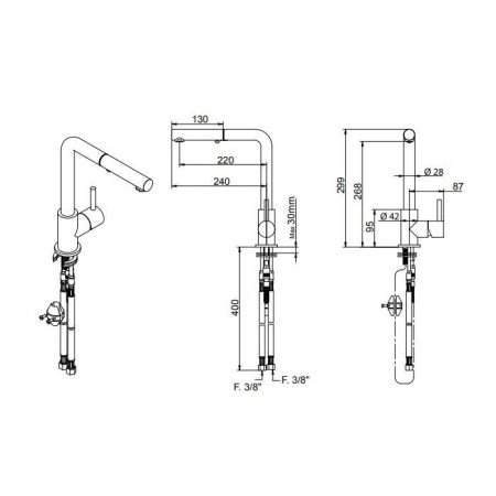 Bongio Kitchen Смеситель для мойки с ручным душем, цвет матированный никель, артикул 32481NSPR