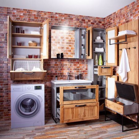 Шкаф навесной Бриклаер ЛОФТ 60 см, установка над стиральной машиной, метрополитен грей, артикул 4627125414466