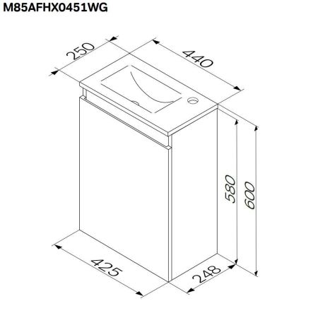 M85AFHX0451WG X-Joy, База под раковину, подвесная, 45 см, 1 дверца, белый глянец, артикул M85AFHX0451WG