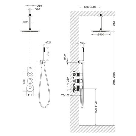 Душевая система встроенная с термостатом Timo Saona SX-2399/00SM хром, артикул SX-2399/00SM