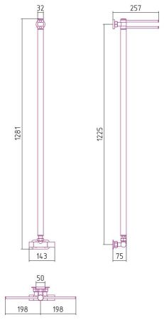 Полотенцесушитель, Сунержа, Лайк EU50, водяной, ширина, мм-50, глубина, мм-257, высота, мм-1200, подключение-нижнее, мощность, Вт-90, материал-нержавеющая сталь, цвет-черный матовый