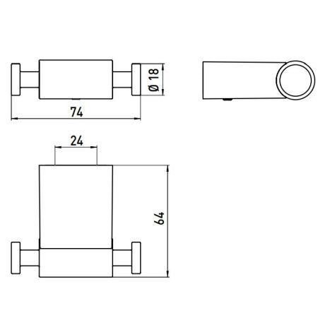 Крючок, Emco, System2, двойной, ширина, мм-74, глубина, мм-64, высота, мм-18, тип установки-настенный, крепеж-есть, цвет-хром