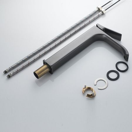 Смеситель для раковины высокий Shevanik S4011T, оружейная сталь, артикул S4011T