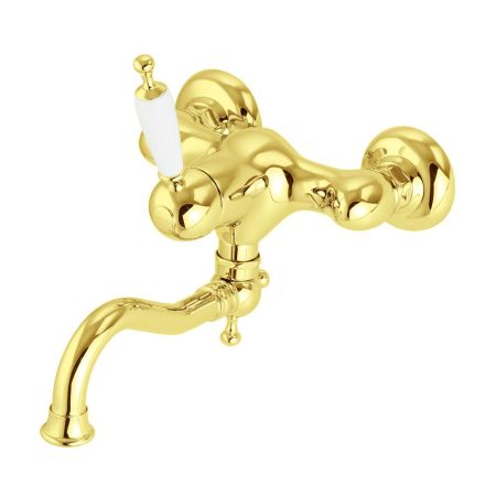 CUCINA OXFORD Смеситель для кухни моноком. настенный, излив 18 см, ручка белая/золото, артикул 25904