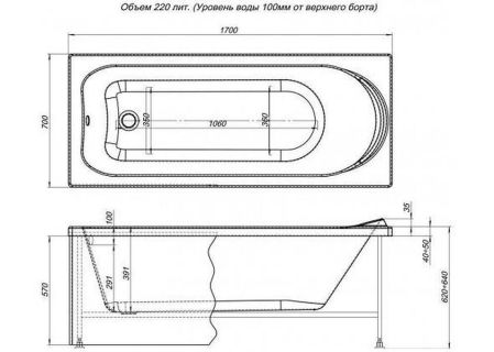 Акриловая ванна Aquanet Nord NEW 170x70, артикул 00242331