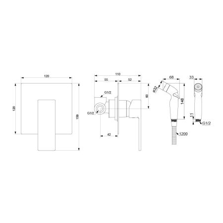 537510300 Gala Смеситель монтируемый в стену с гиг.душем, черный