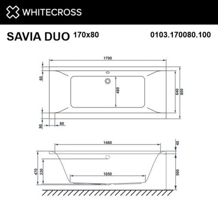 Ванна WHITECROSS Savia Duo 170x80 "NANO" (хром), артикул 0103.170080.100.NANO.CR
