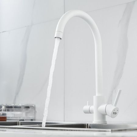 Смеситель для кухни с подключением фильтра воды Raffine F108C, белый