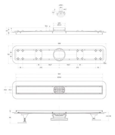 Душевой лоток BELBAGNO LUCE 90 см, BB-LD-LUCE-90-CR, артикул BB-LD-LUCE-90-CR