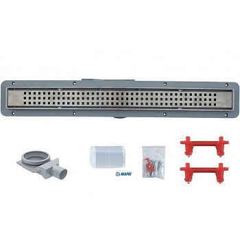 Душевой лоток, Bettoserb, Net Line, ширина, мм-120, длина, мм-650, высота, мм-105, монтаж-в пол, пропускная способность, л/сек-0,8, выход Ø50 мм, поворот базы 360, сифон-есть, материал сифона-полипропилен, опоры-есть, декоративная решетка-есть, перфорация