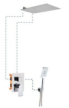 AQG Alpha, душевой комплект EC319 на 3 потребителя: с консольным верхним душем с каскадом, цвет хром