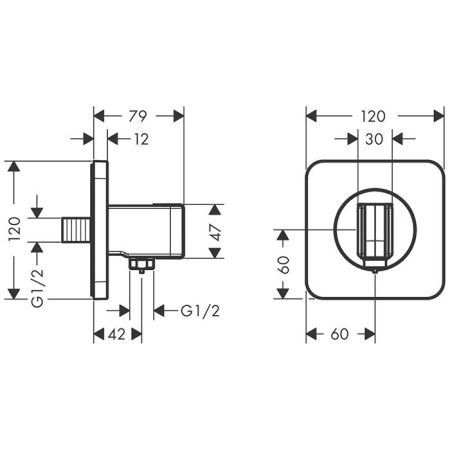 AX ShowerSelect Вывод воды с клапаном и держателем ручного душа, ½’, цвет: Шлифованный никель, артикул 36724820