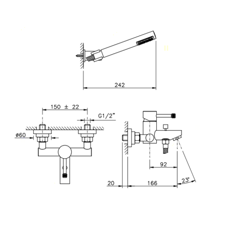 Nicolazz Arena Смеситель для ванны на 2 отверстия, с душевой лейкой, цвет: хром, артикул 3701CR56M