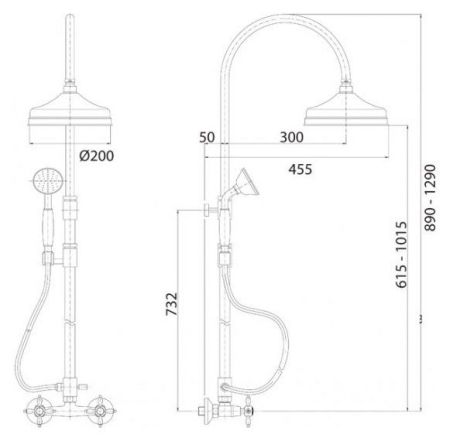 Душевая стойка со смесителем, верхним и ручным душем CEZARES  ATLANTIS-NOSTALGIA-CD, артикул ATLANTIS-NOSTALGIA-CD-02