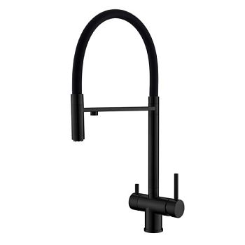Смеситель для кухни с гибким изливом и подключением фильтра WesnaArt EKO05-160MatBlack, черный