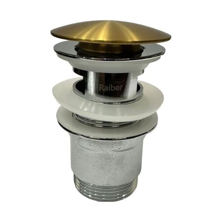 Донный клапан с переливом для раковины Raiber RPG-50, матовое золото, артикул RPG-50