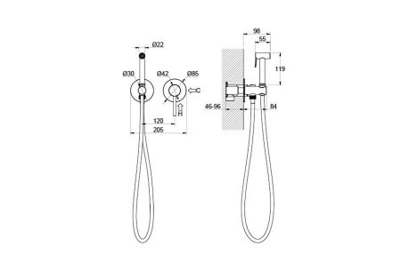 Комплект для гигиенического душа встроенный 2 отв. (смеситель + гигиеническая лейка + шланг) AQUATEK AQ1319CR ЕВРОПА, артикул AQ1319CR