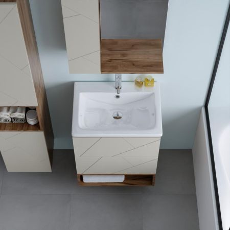 Комплект мебели для ванной Бриклаер КРИСТАЛЛ 60ZSL, латте/дуб крафт табачный, артикул КРИСТАЛЛ 60ZSL