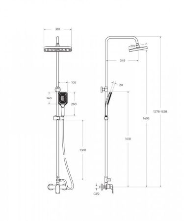 DUE Комплект для ванной - душевая стойка и смеситель для раковины, артикул DUE-DOCM/LVM-CRM