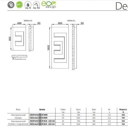 Irsap Dedalo Полотенцесушитель электрический 1600x660x90мм, цвет Матово-черный (код 30)