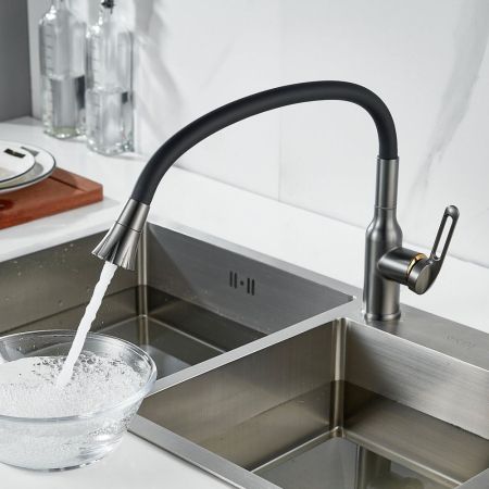 Смеситель для кухни с гибким изливом Raffine F303T-3, оружейная сталь