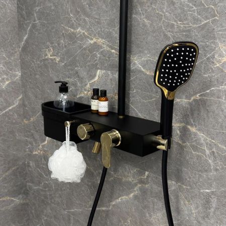 Душевая система Fixsen SLOT FX-9300B, черная+золото, артикул FX-9300B