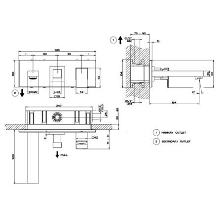 Gessi Rettangolo Встраиваемый смеситель с изливом и переключателем PULL(внешние части), цвет: хром, артикул 44907#031