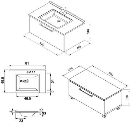 Тумба под раковину De Aqua Квадро-2 80 белый (подкатная 1 ящик), артикул 00185588