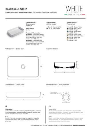 White Ceramic Blade, накладная прямоугольная раковина 65x40x11,5h см, цвет черный матовый, артикул W051705