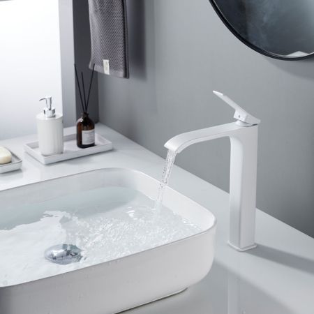 Смеситель для раковины высокий Shevanik S4011C, белый