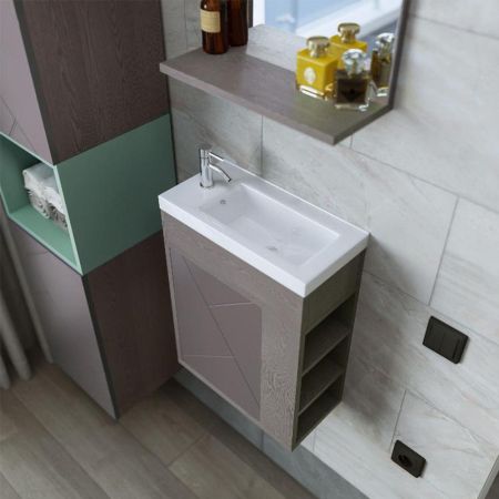 Тумба под раковину подвесная Бриклаер КРИСТАЛЛ ясень анкор темный/графит, 40 см, артикул 4627125416682