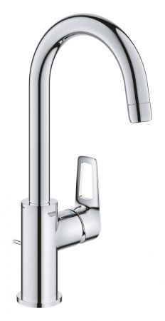 Смеситель для раковины GROHE BauLoop с ограничителем температуры и рычажным донным клапаном, размер L, хром (23763001), артикул 23763001