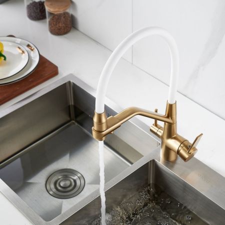 Смеситель для кухни с подключением фильтра воды Rose R558G, золотой сатин