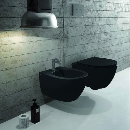 GLOBO 4ALL Унитаз подвесной БЕЗОБОДКОВЫЙ 54*36см, с системой скрытого крепежа, цвет Nero opaco