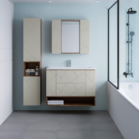 Тумба с раковиной и нишей Бриклаер КРИСТАЛЛ 100L, латте/дуб крафт табачный, артикул КРИСТАЛЛ 100L