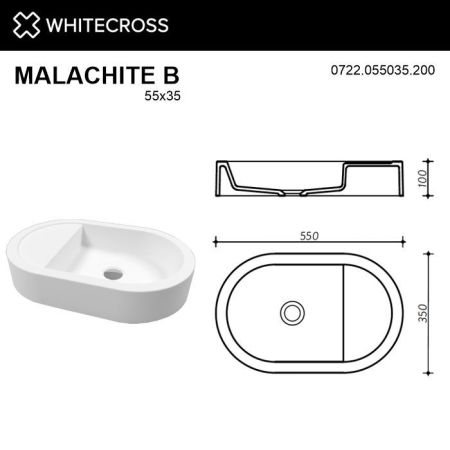 Умывальник WHITECROSS Malachite B 55x35 (белый мат) иск. камень, артикул 0722.055035.200