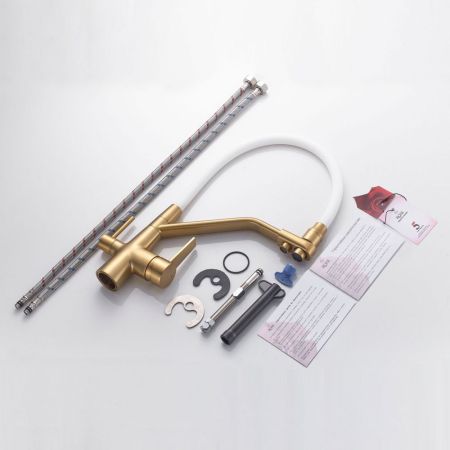 Смеситель для кухни с подключением фильтра воды Rose R558G, золотой сатин