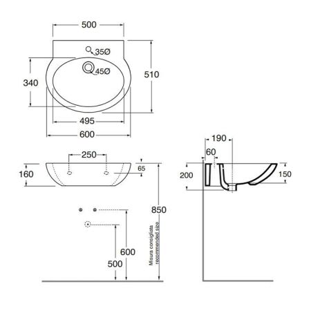 AZZURRA FAST Раковина 60X51XH19 cm, c 1 отв под смеситель, цвет белый, артикул FALP06051T0MBI*1